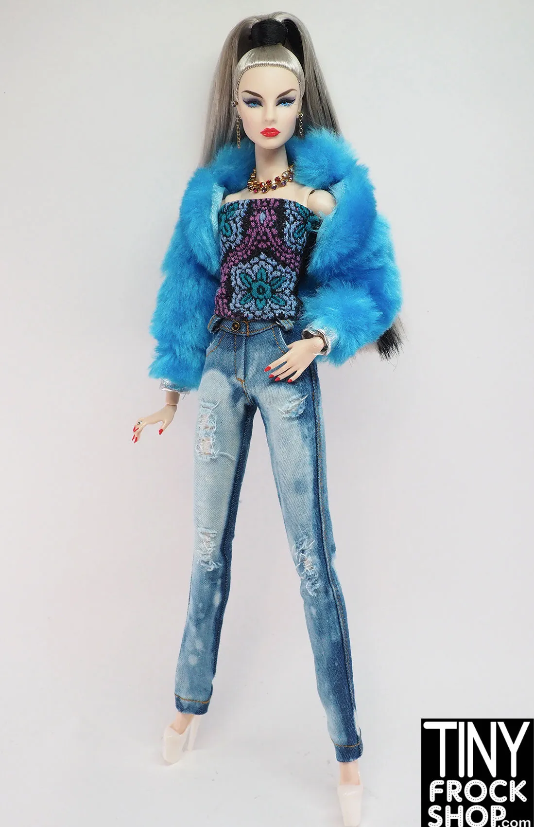 12" Fashion Royalty Bleached Blue Ripped Denim Jeans