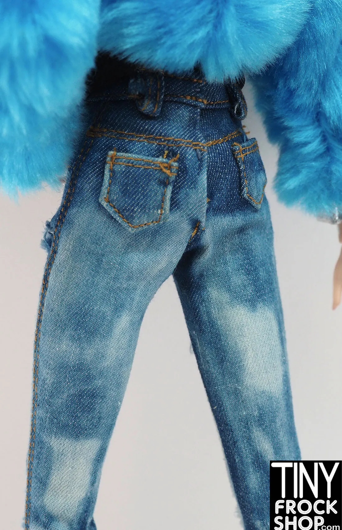 12" Fashion Royalty Bleached Blue Ripped Denim Jeans