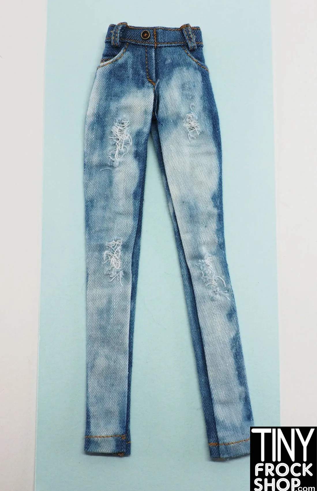 12" Fashion Royalty Bleached Blue Ripped Denim Jeans