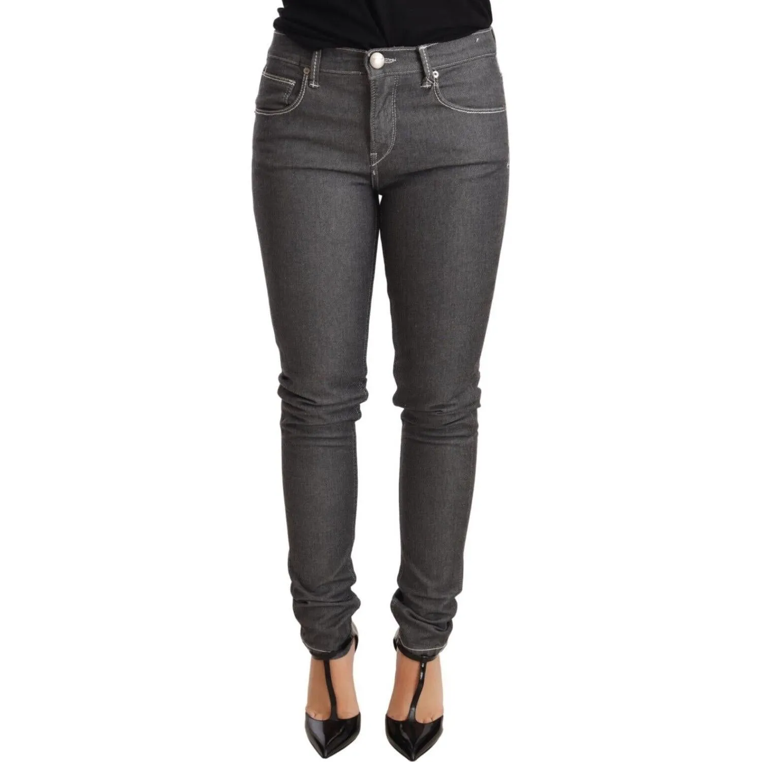 Acht Elegant Gray Mid Waist Skinny Jeans