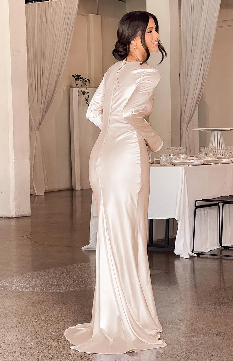 Addina Cream Long Sleeve Maxi Dress