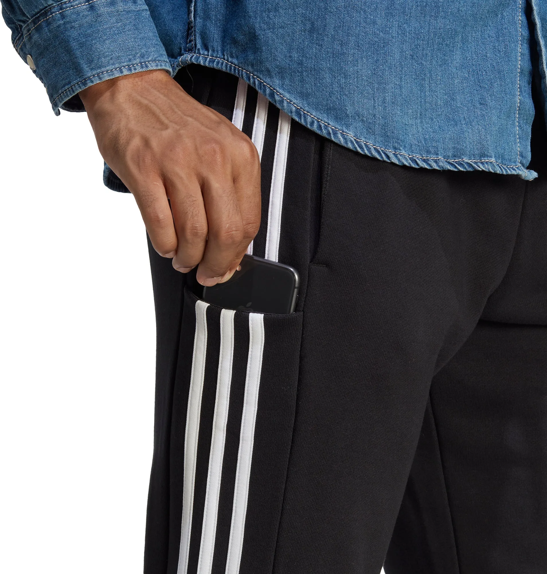 adidas Essentials Tapered Cuff 3 Stripes Mens Joggers - Black