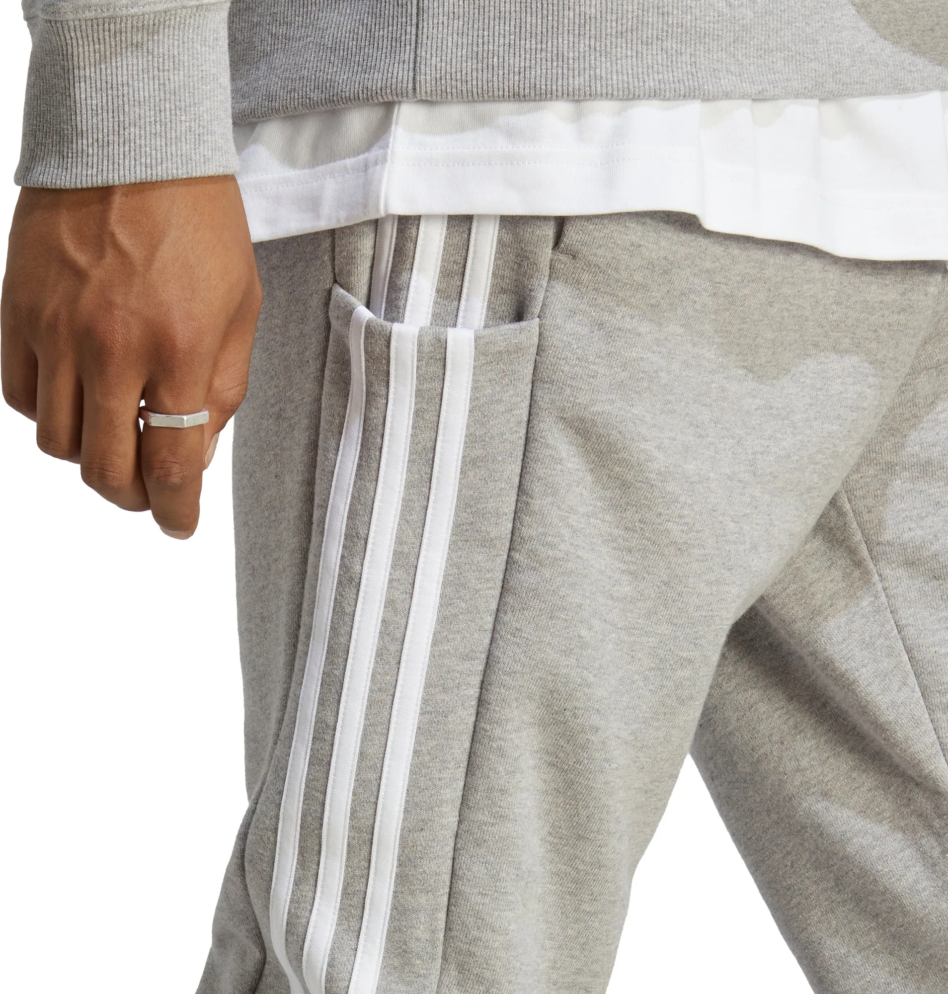 adidas Essentials Tapered Cuff 3 Stripes Mens Joggers - Grey