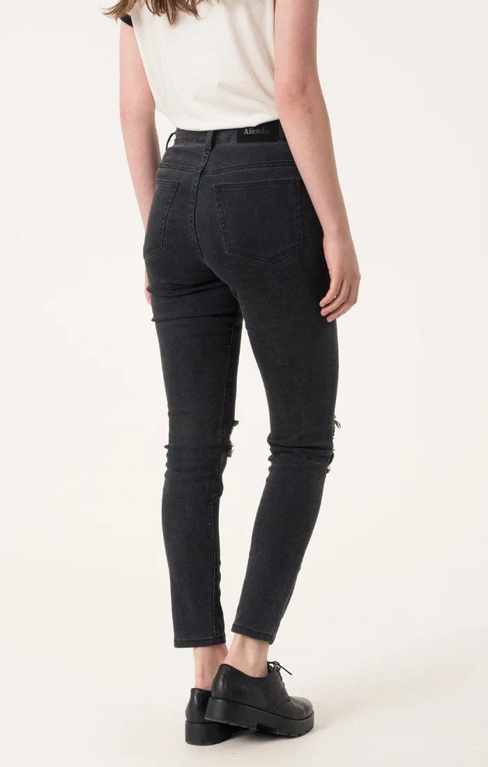 Afends Womens Beat Zeppelins Black - High Waist Skinny Jeans