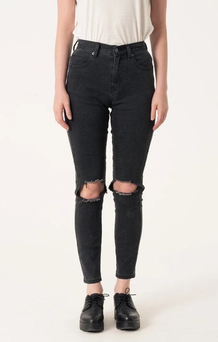 Afends Womens Beat Zeppelins Black - High Waist Skinny Jeans