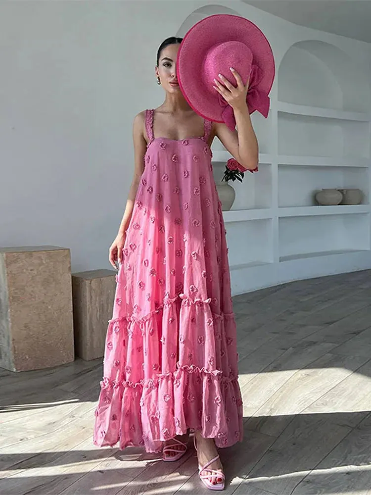 Alejandra - Elegant maxi dress with flower detail