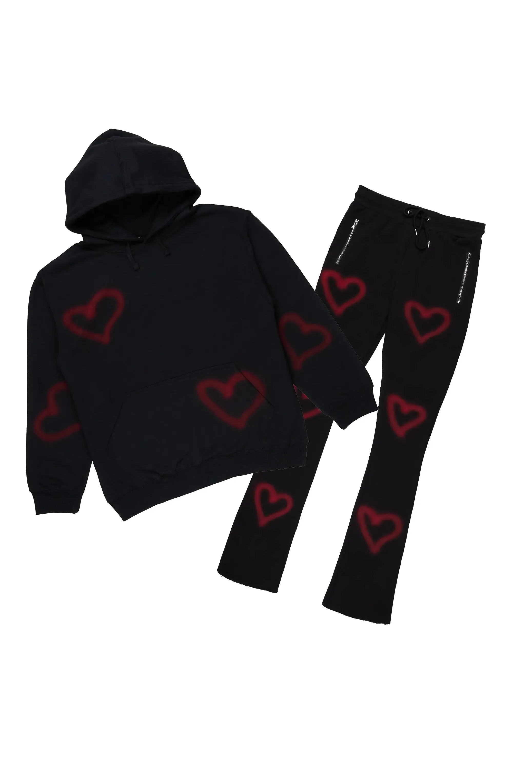 Apollo Black Hoodie Stacked Flare Track Set