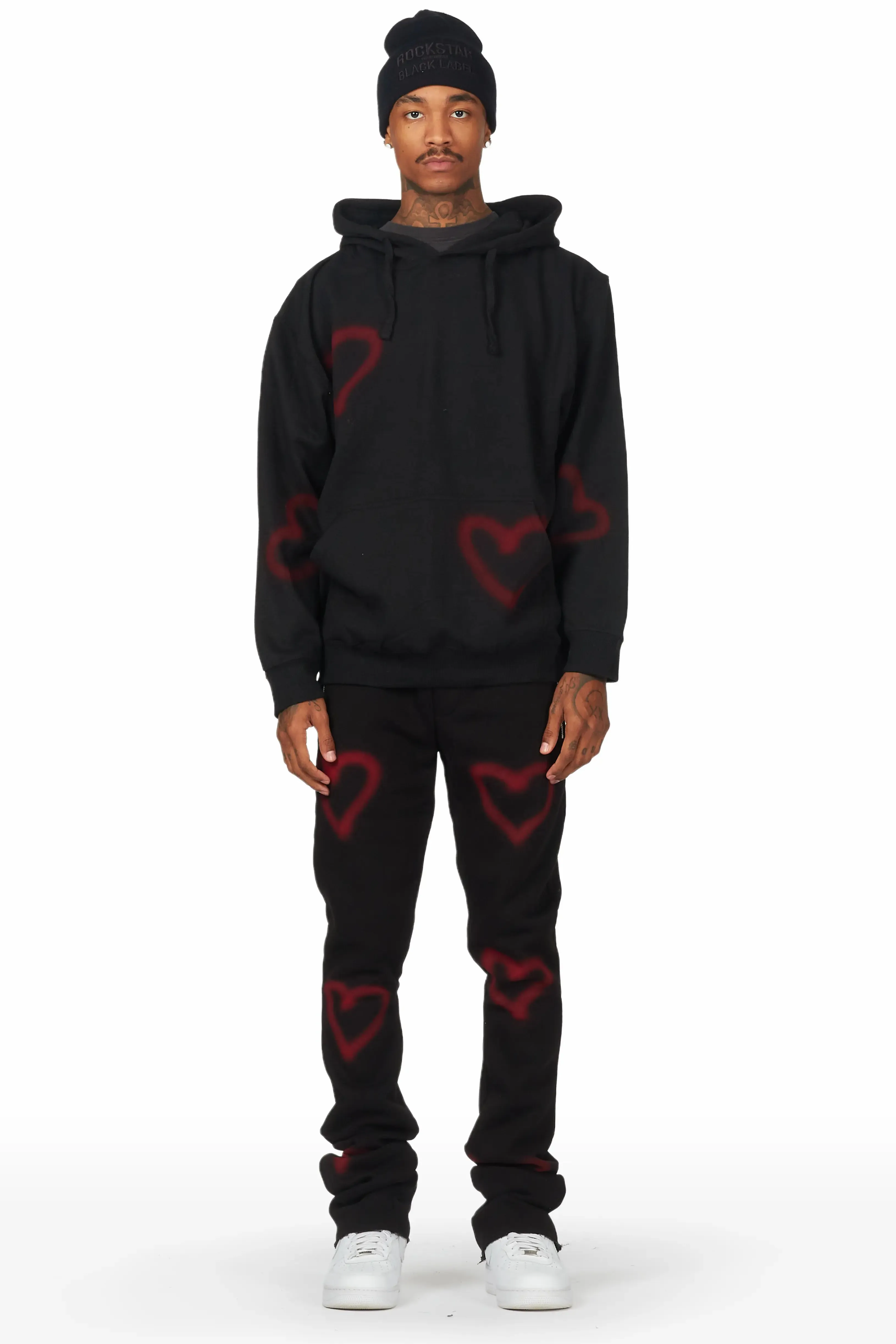 Apollo Black Hoodie Stacked Flare Track Set