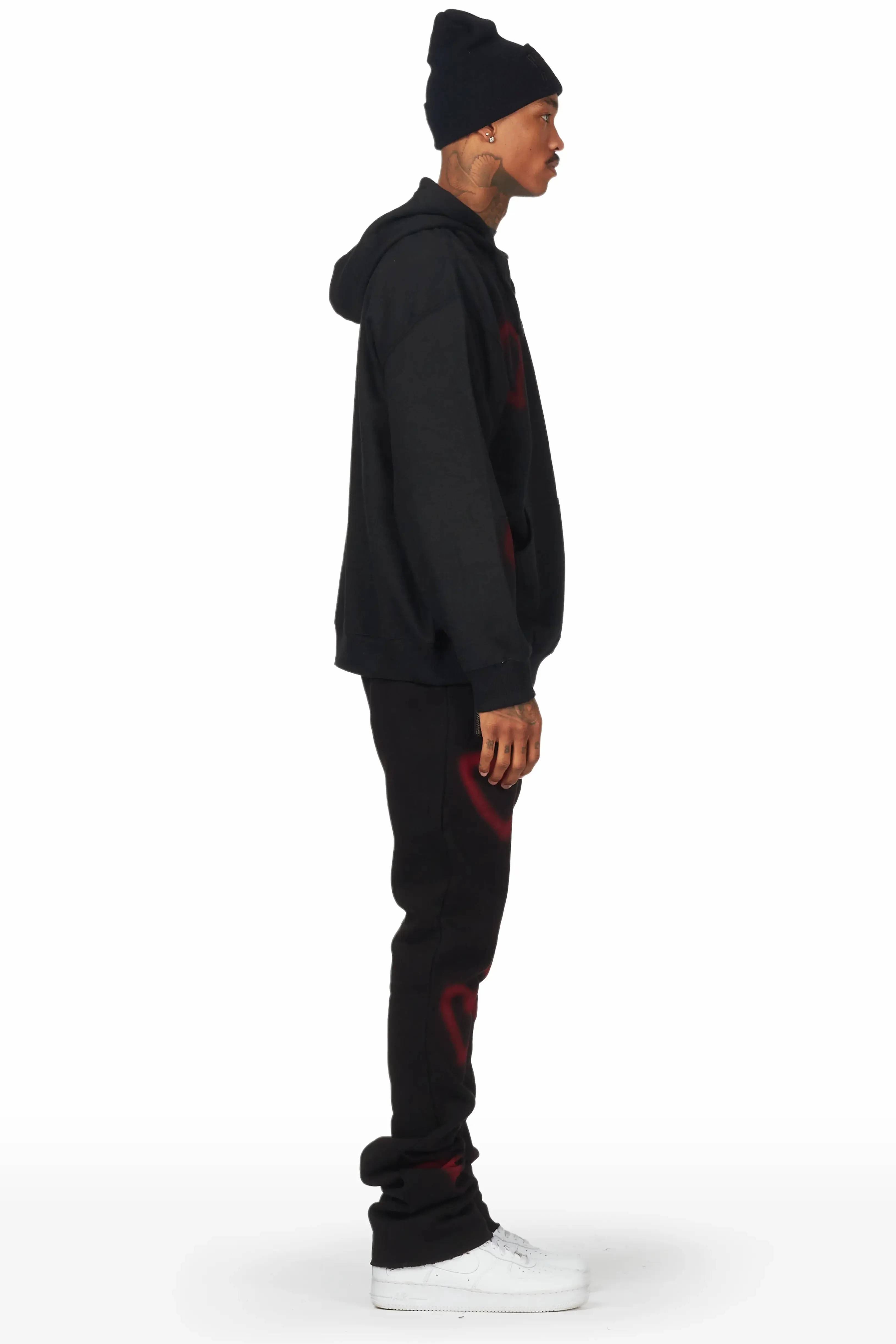 Apollo Black Hoodie Stacked Flare Track Set