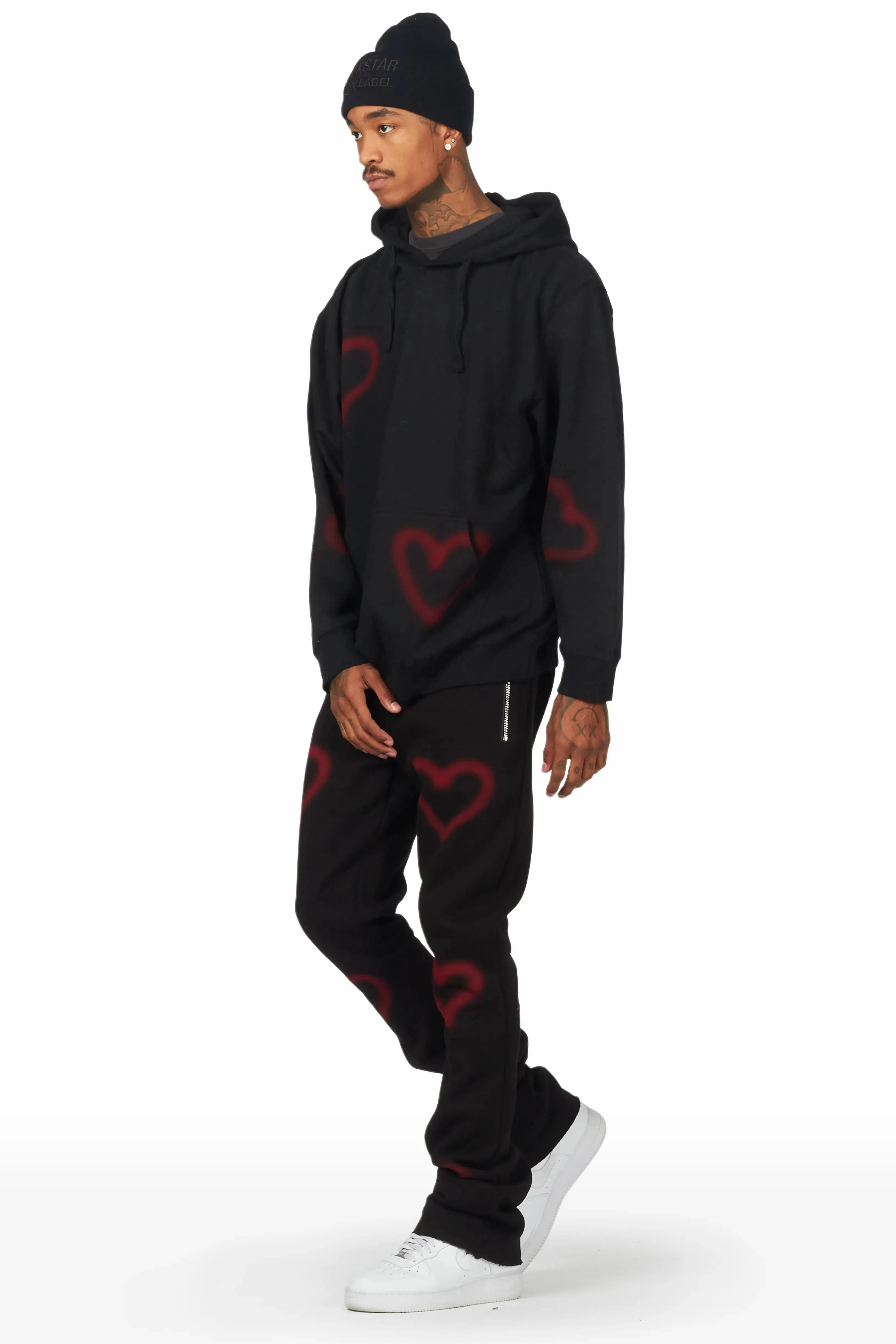 Apollo Black Hoodie Stacked Flare Track Set