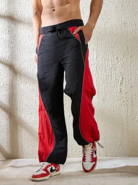 Black and Red Crinkle Cut and Sew Trackpants