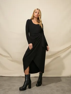 Black Scoop Neck Wrap Jersey Dress