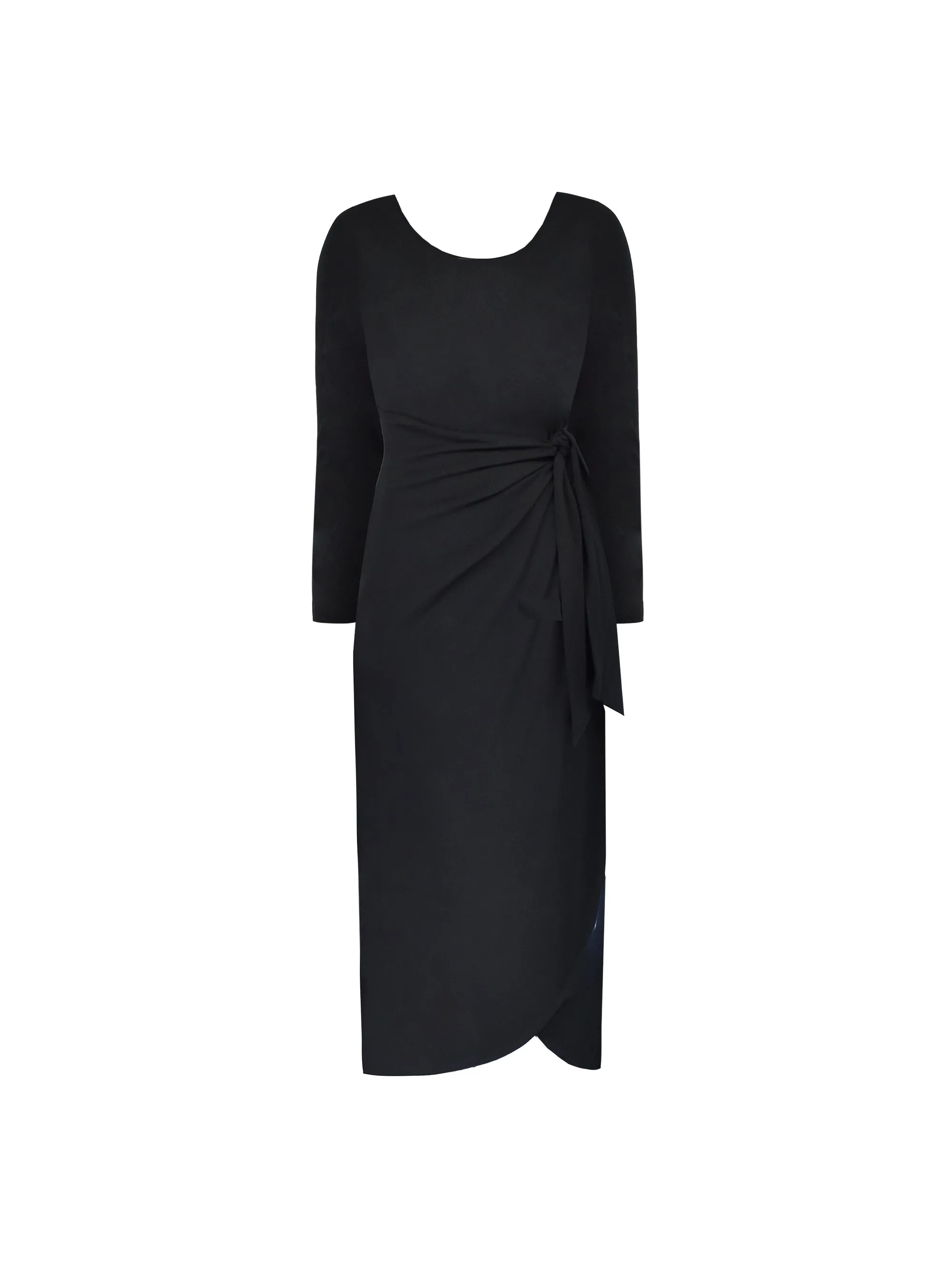 Black Scoop Neck Wrap Jersey Dress