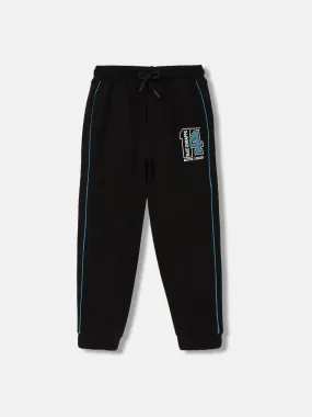 Blue Giraffe Boys Black Solid Relaxed Fit Track Pants