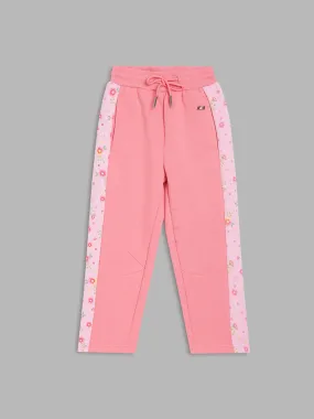 Blue Giraffe Girls Pink Solid Regular Fit Mid-Rise Trackpant