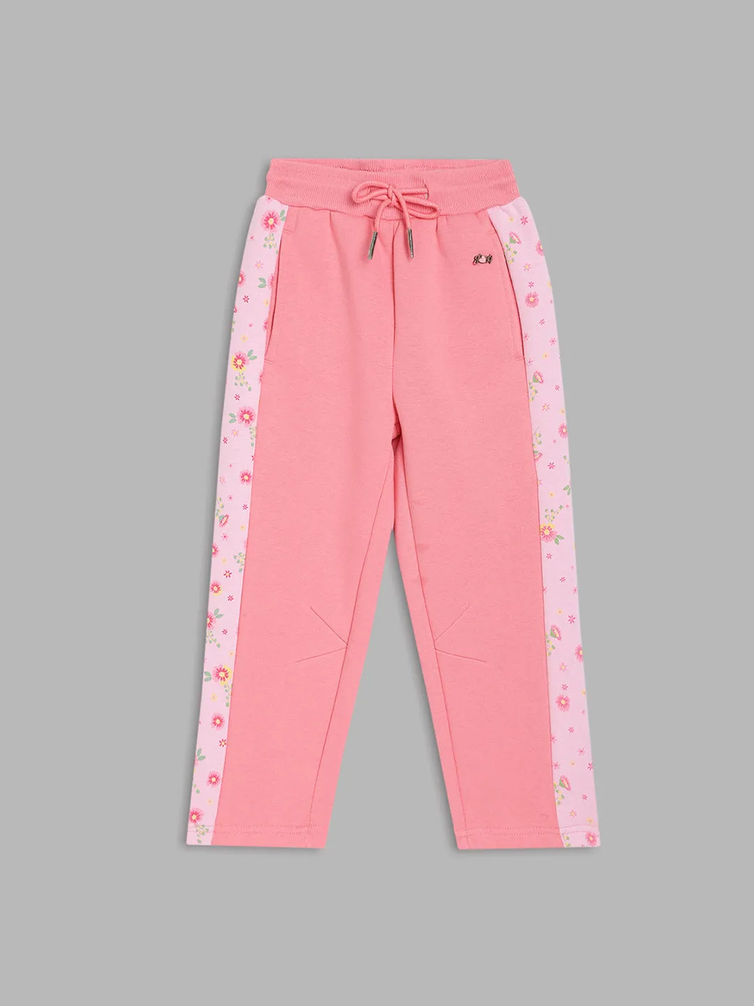 Blue Giraffe Girls Pink Solid Regular Fit Mid-Rise Trackpant