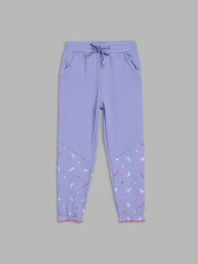 Blue Giraffe Girls Purple Solid Regular Fit Mid-Rise Joggers Style Trackpant