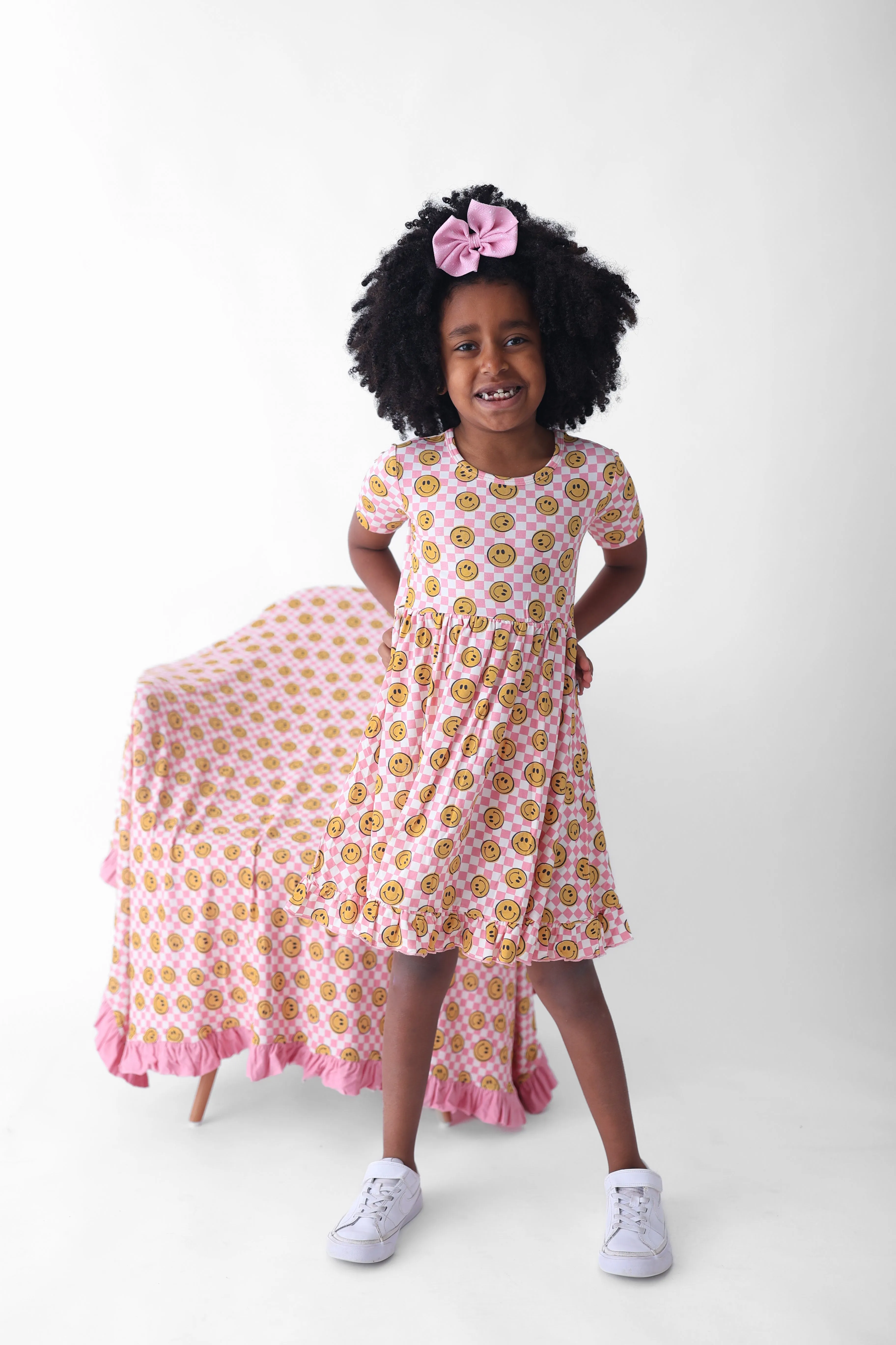 BLUSHIN' CHECKERS DREAM RUFFLE DRESS