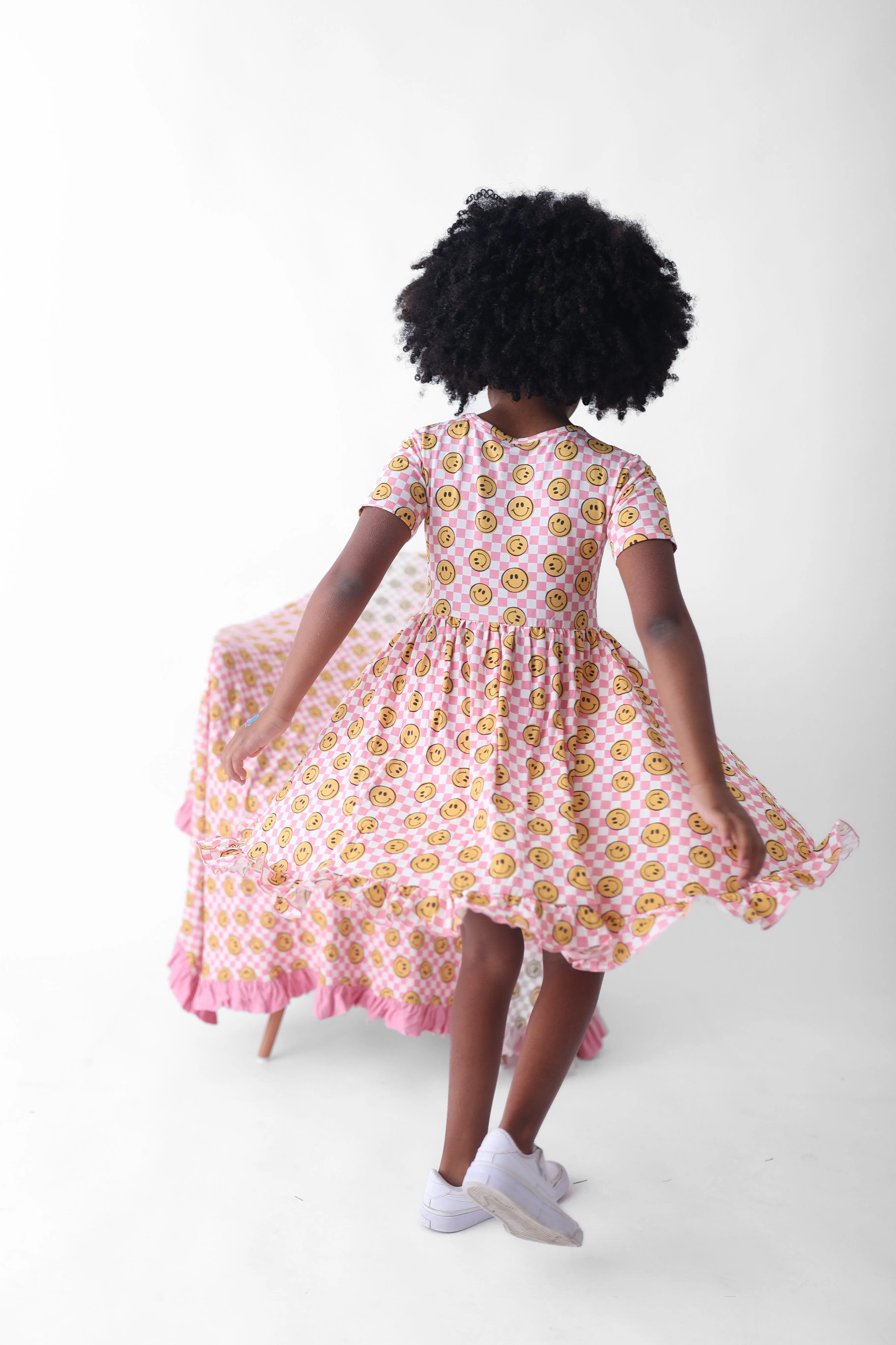 BLUSHIN' CHECKERS DREAM RUFFLE DRESS