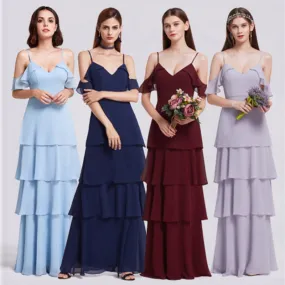 Bridesmaid Dresses Ever Pretty V-neck Ruffles Adjustable Spaghetti Straps Cold Shoulder Tiered Chiffon Party Dresses