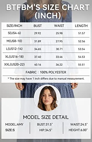 BTFBM Women Casual Long Sleeve Crew Neck Fall Dress Bohemian Relaxed Fit Floral Flowy Maxi Dresses Tiered Cocktail Dress（Floral Dark Blue, X-Large