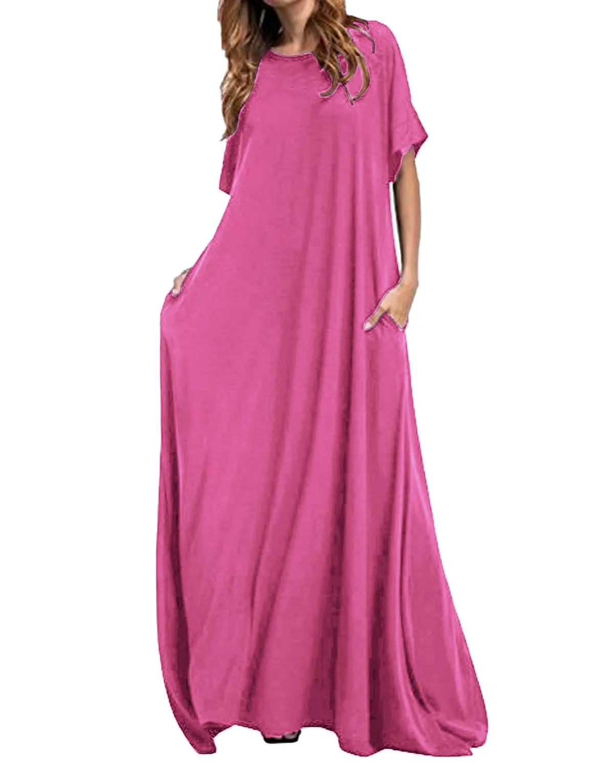 Casual Loose Women's Half Sleeve O-neck Solid Maxi Dress