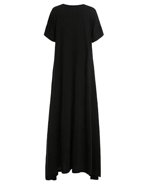 Casual Loose Women's Half Sleeve O-neck Solid Maxi Dress