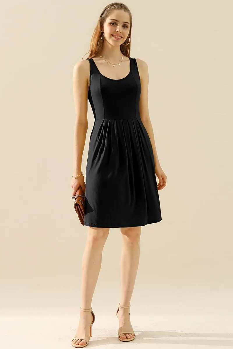 CASUAL SLEEVELESS PLEATED POCKETS DRESSES