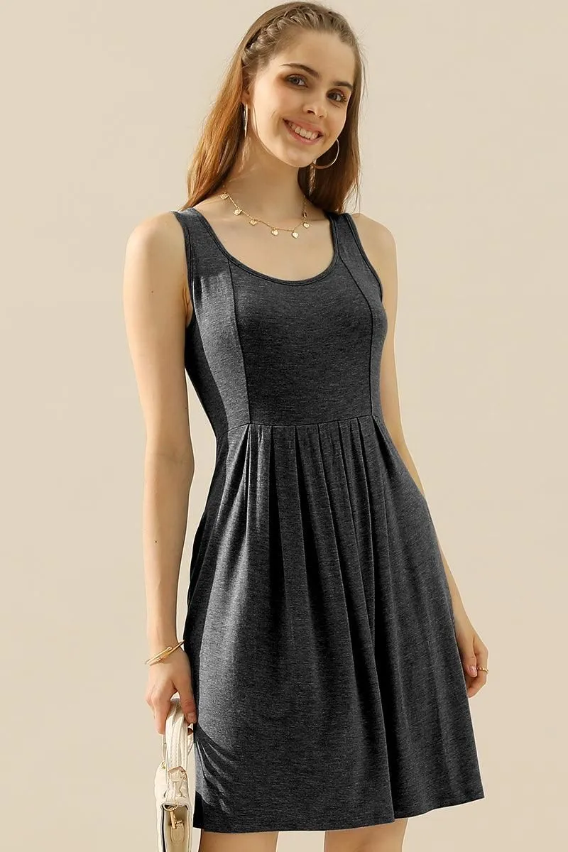 CASUAL SLEEVELESS PLEATED POCKETS DRESSES