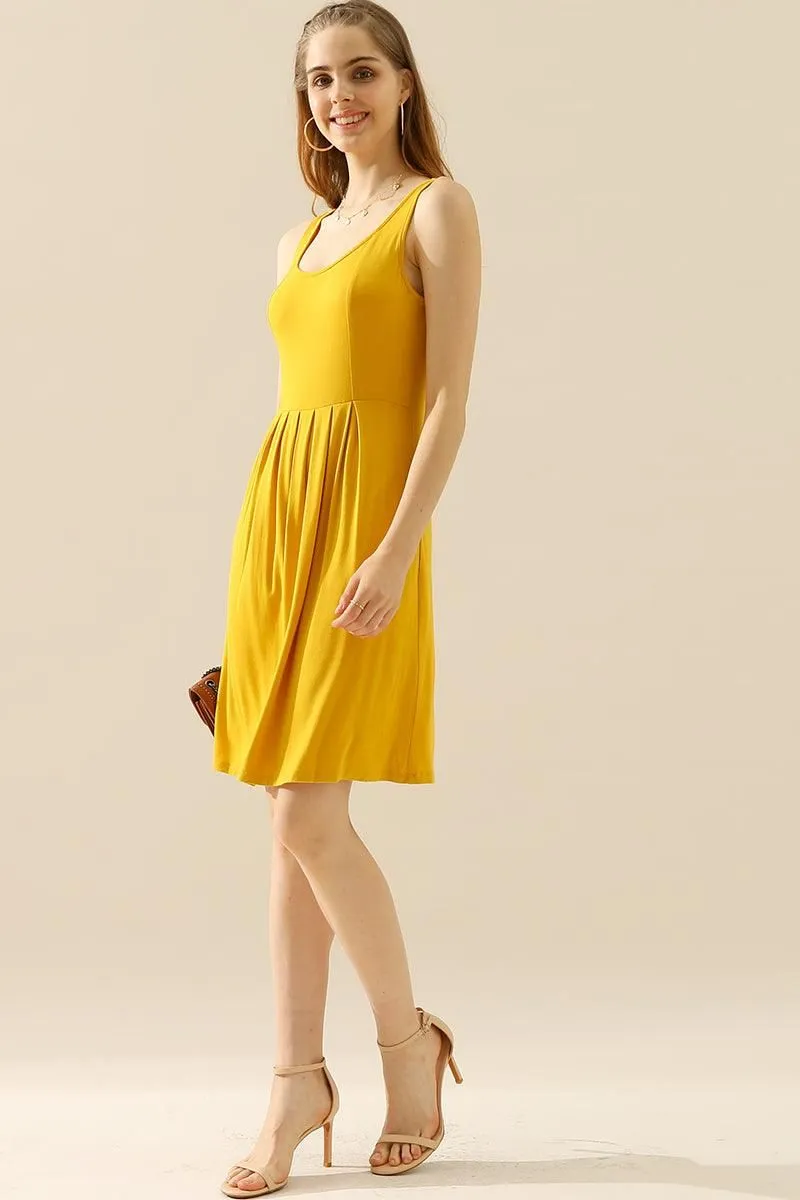 CASUAL SLEEVELESS PLEATED POCKETS DRESSES