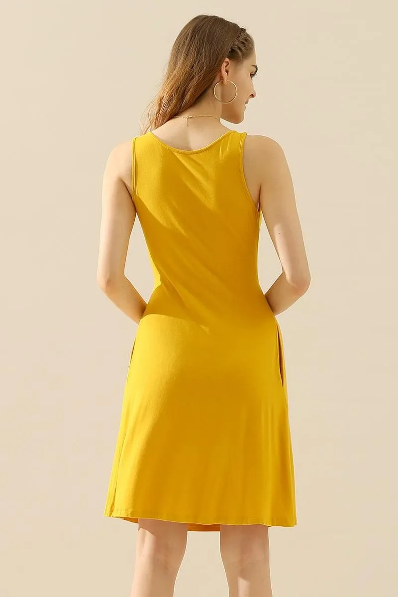 CASUAL SLEEVELESS PLEATED POCKETS DRESSES