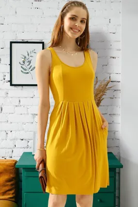 CASUAL SLEEVELESS PLEATED POCKETS DRESSES