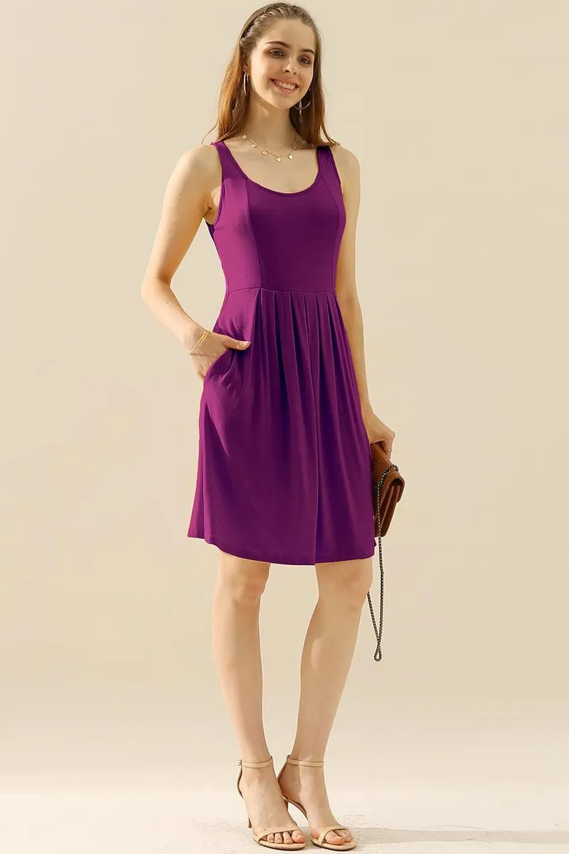 CASUAL SLEEVELESS PLEATED POCKETS DRESSES