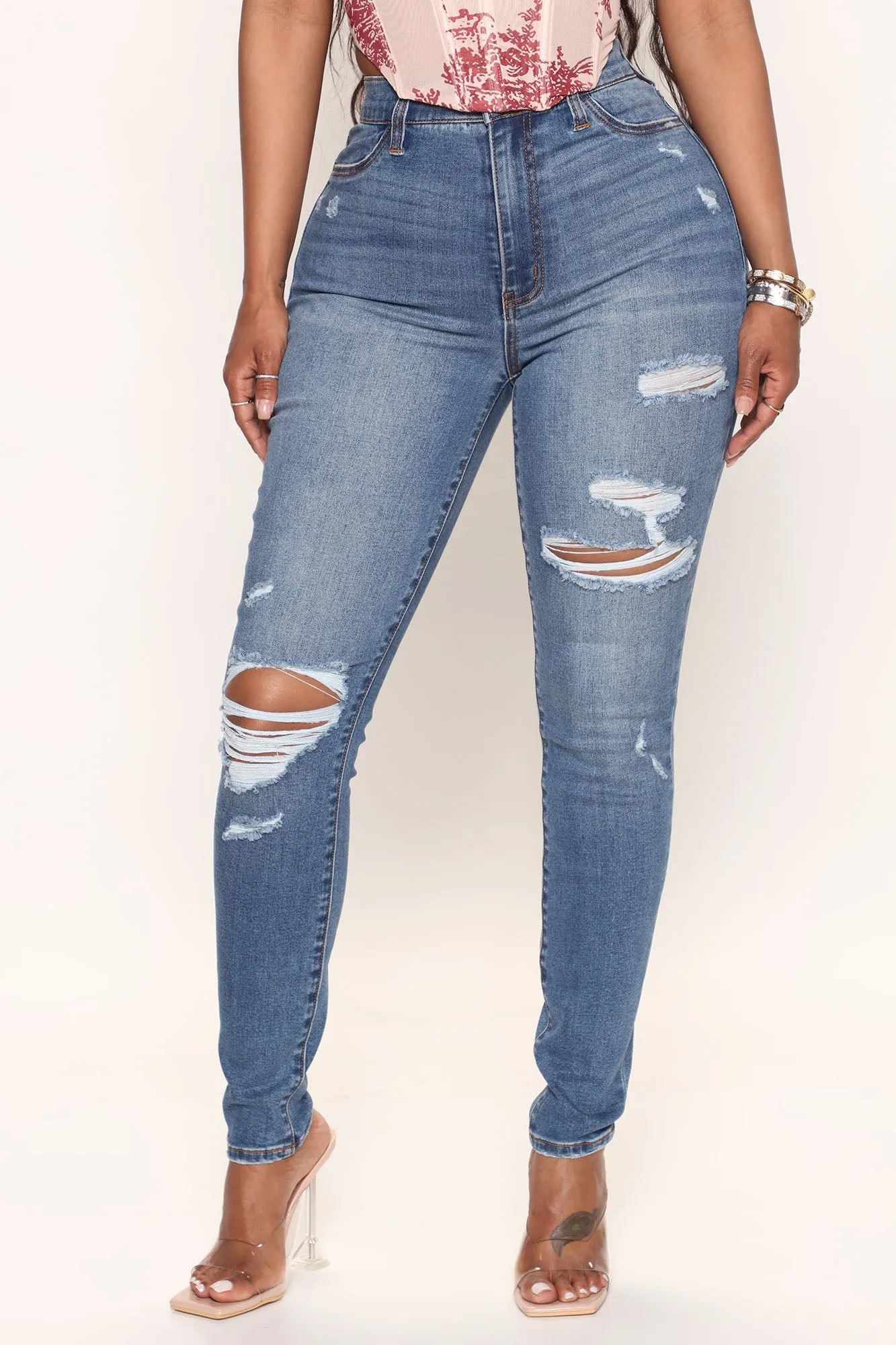 Classic Curvy Ripped Skinny Jeans - Medium Wash