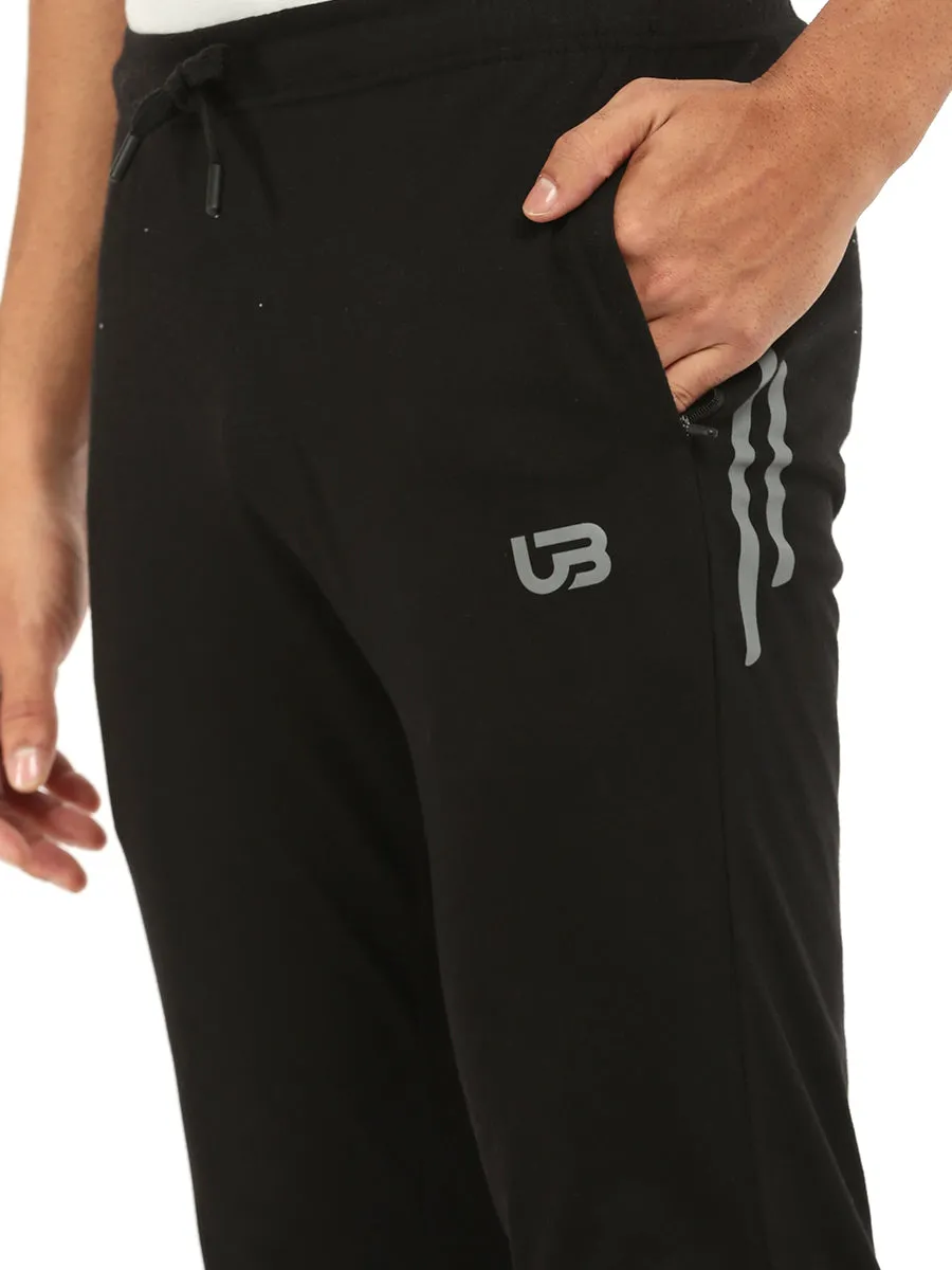 Combed Cotton Black Regular Fit Track pants with Pockets