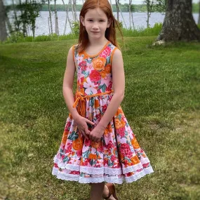 Coral Watercolor Floral Twirl Dress