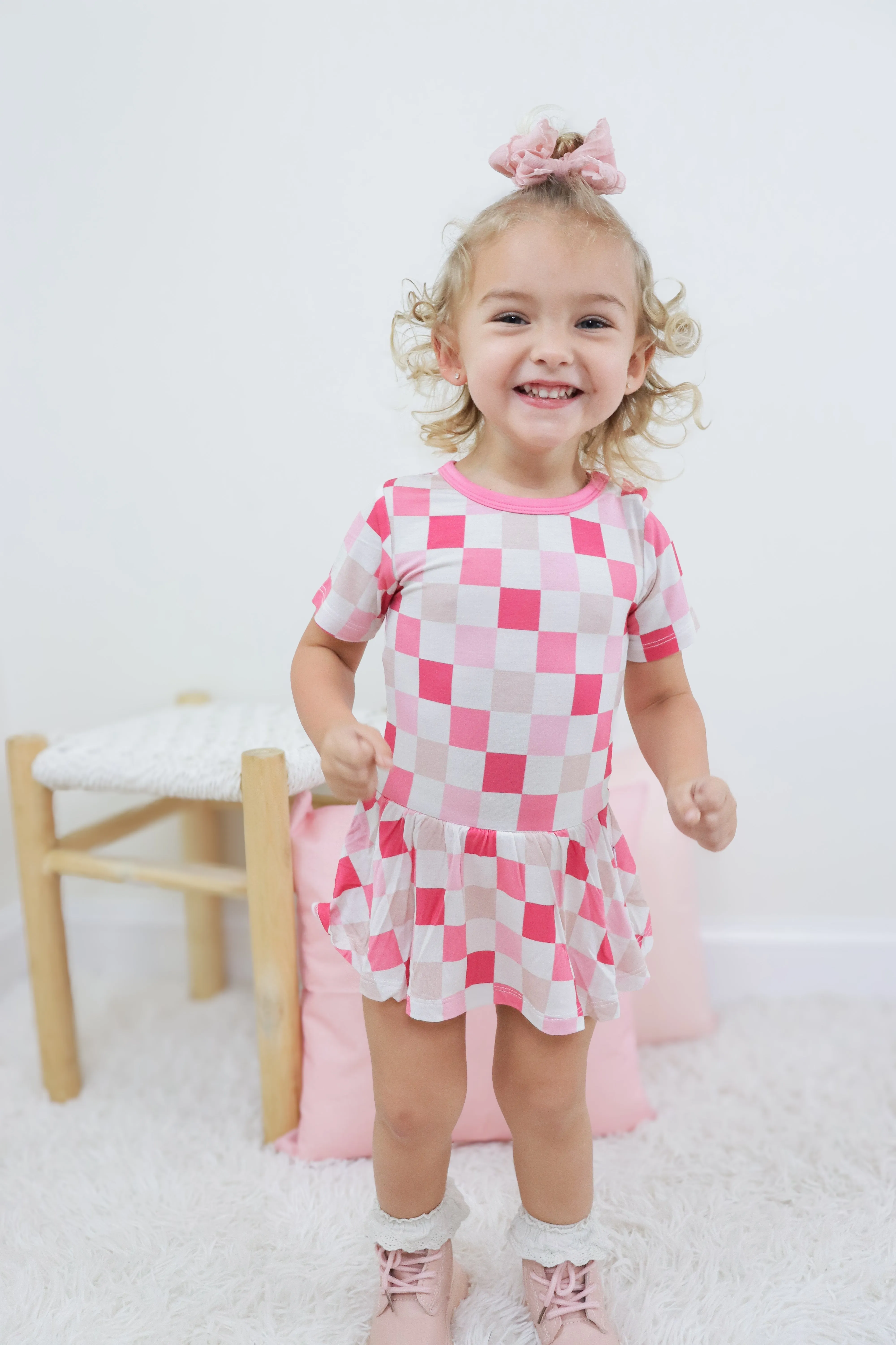 DREAMY PINK CHECKERS DREAM BODYSUIT DRESS