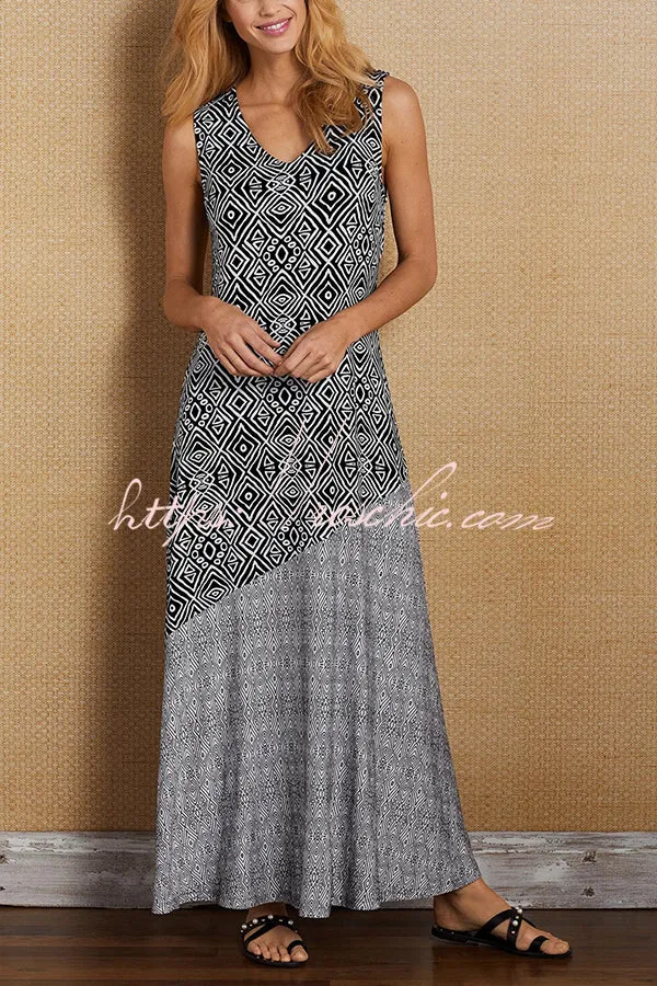 Elegant and Unique Printed V Neck Maxi Dress