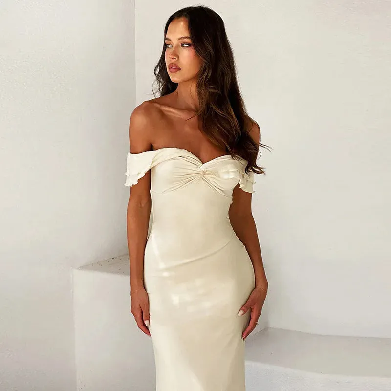 Elegant Fashion Off Shoulder Short Sleeve Bodycon Club Party Outfits 2024 Maxi Dress