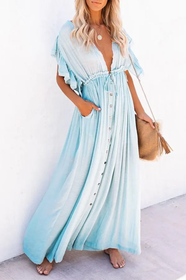 Elegant Ruffled Holiday Cover-up Dress