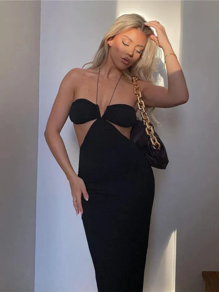 Elegant Spaghetti Strap Backless Maxi Dress