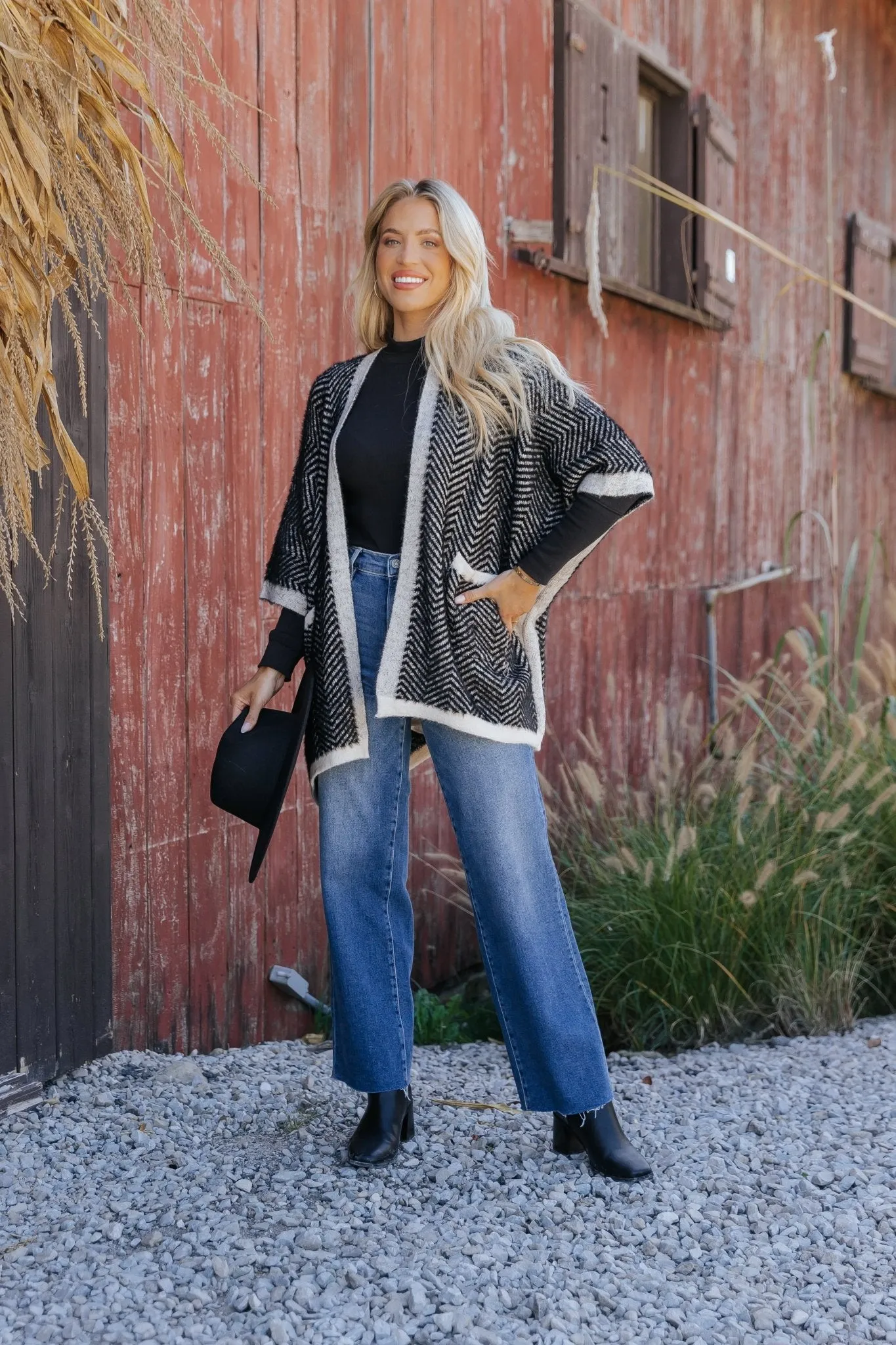 Fuzzy Black Herringbone Kimono - FINAL SALE