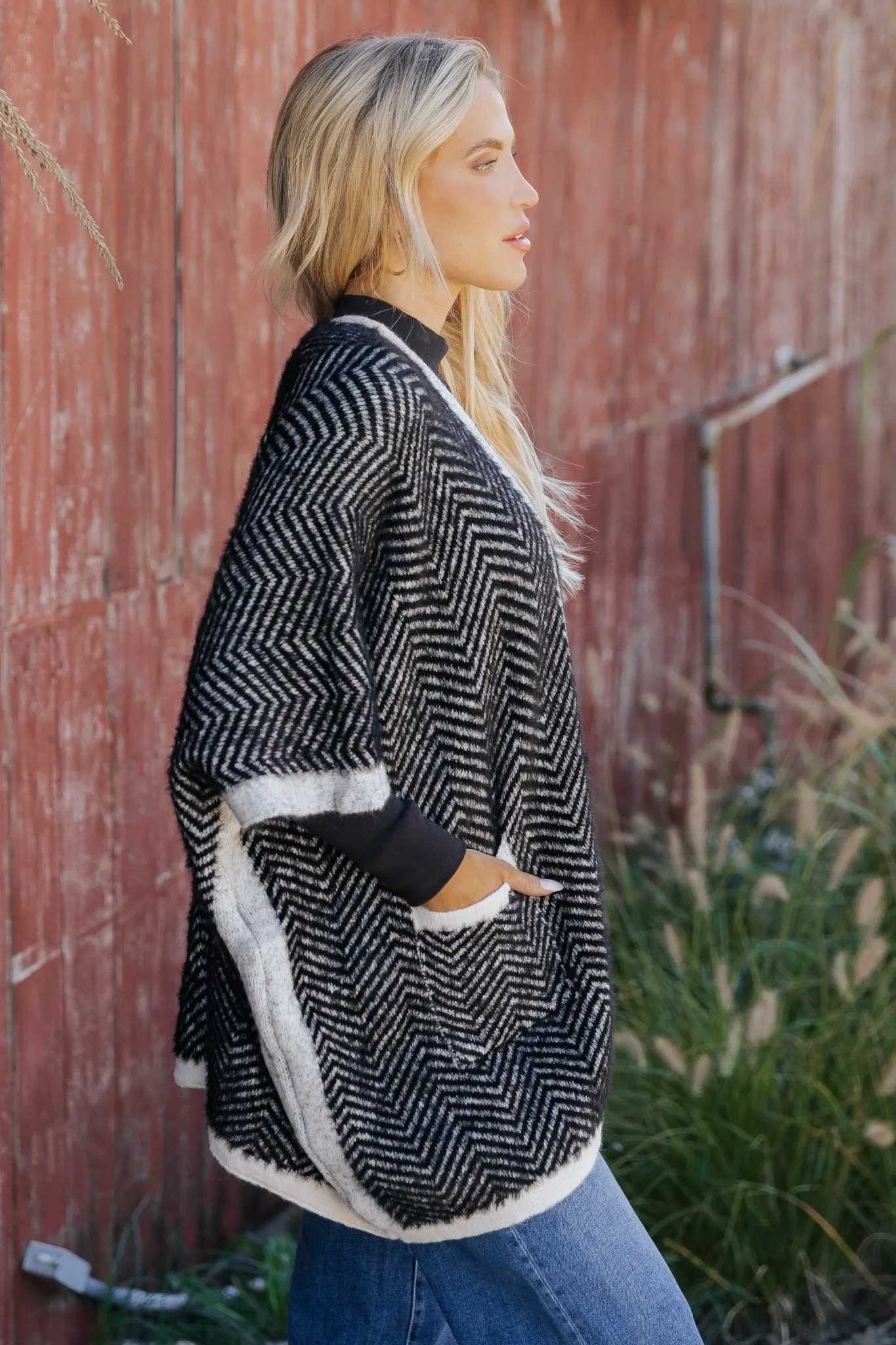 Fuzzy Black Herringbone Kimono - FINAL SALE