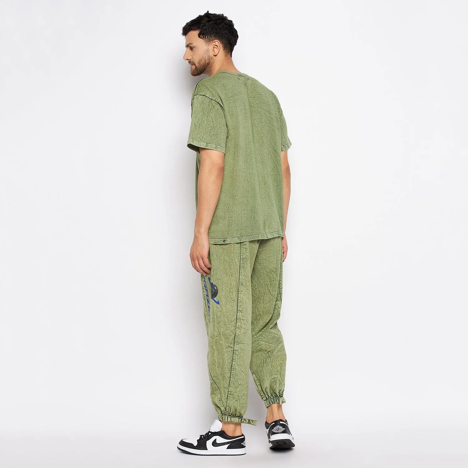 Green Acid Wash Tshirt and Trackpants Clothing Set