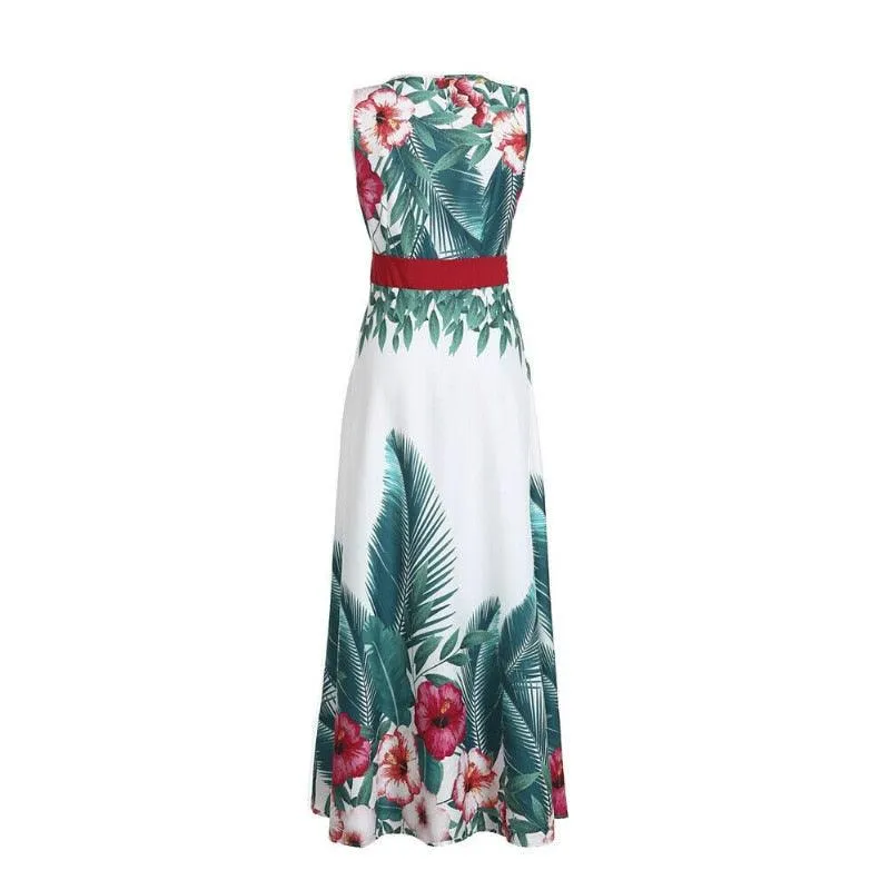 Green Floral Sleeveless Maxi Dress