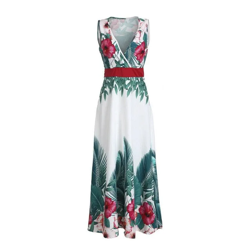 Green Floral Sleeveless Maxi Dress