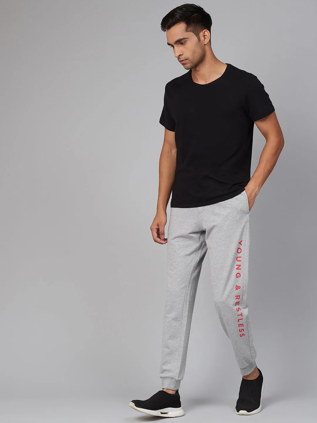 Grey Milange Cotton Blend Solid Trackpant- Underjeans By Spykar