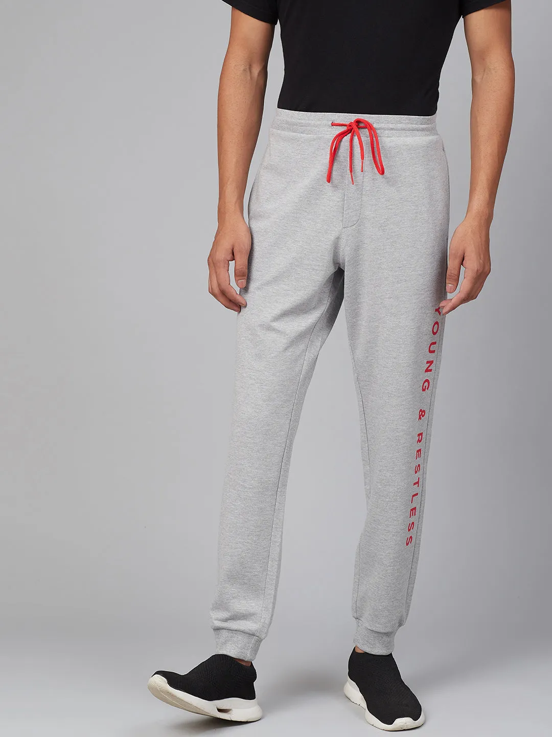 Grey Milange Cotton Blend Solid Trackpant- Underjeans By Spykar