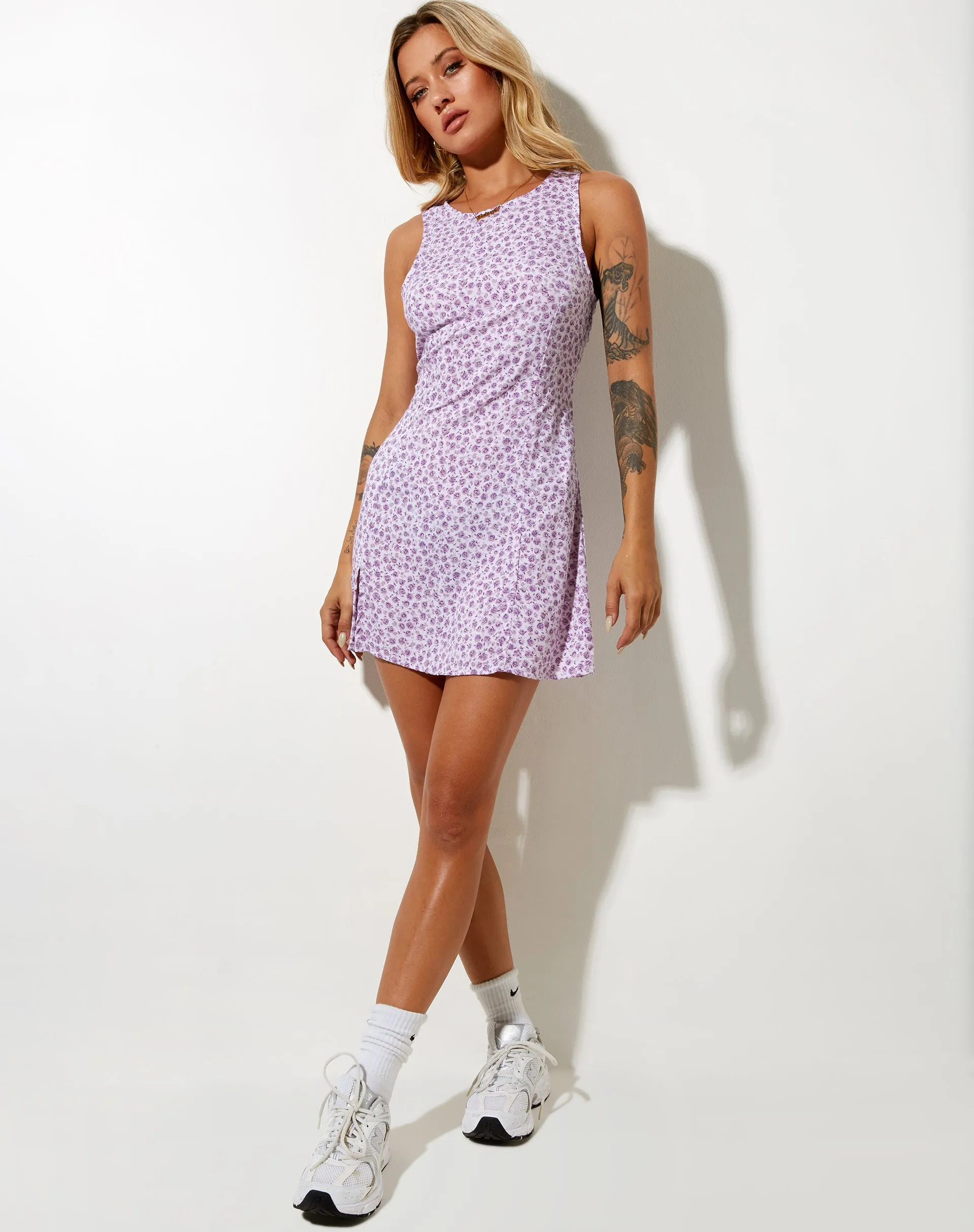 Jayde Mini Dress in Ditsy Rose Lilac