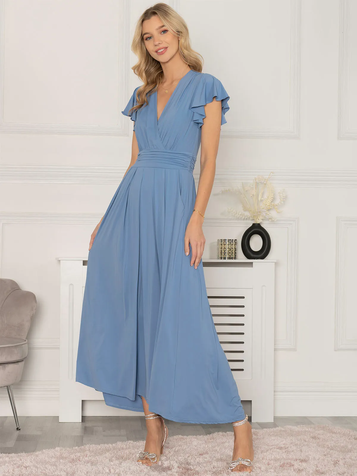 Jolie Moi Airene Cap Sleeve Maxi Dress, Steel Blue